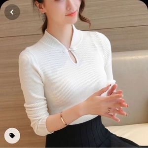 Autunno Keyhole Mandarin Collar Knit Top